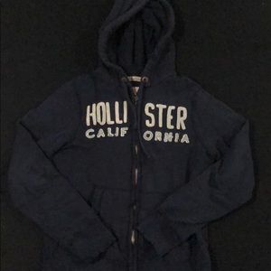Hollister Men’s Navy Blue Torn Style Hoodie